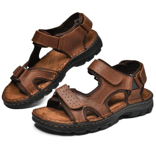 Image of Arkbird Men's Sandals, Premium Leather and Non-slip Rubber Soles Comfortable with Arch Support Outdoor Hiking Sport Summer Shoes Brown 12