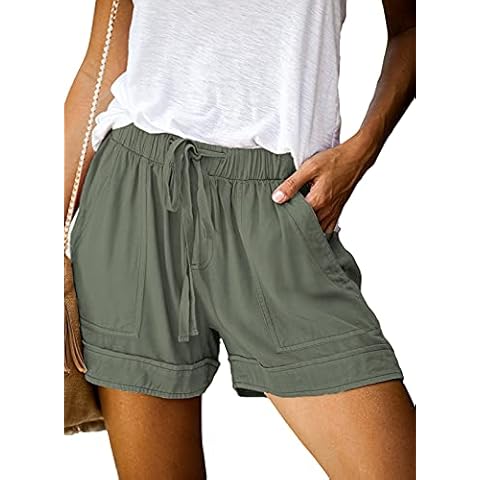 Dearlove Women Shorts Drawstring Realxed Ladies Girls Board Organic Cotton Crinkled Beach Mom Shorts in Green 22 Cover