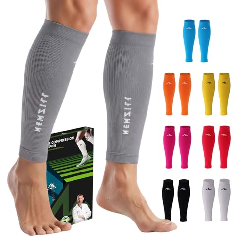 NEWZILL Compression Calf Sleeves (20-30mmHg) for Men & Women Perfect Option to Compression Socks Leg Sleeves for Running Fitness Travel Nursing (S/M Grey 1Pair)