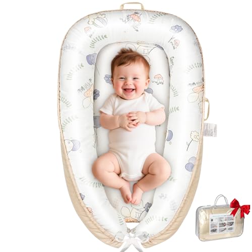 Image of Baby Lounger - Baby Lounger for Newborn 0-24 Months, Breathable and Soft Cotton Cover Baby Nest, Portable Infant Lounger for Tummy Time Floor Playing Seat for Home and Travel, Shower Gifts, Balloon