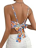 Verdusa Women's Sleeveless Floral Print Tie Backless Summer Crop Cami Top Boho Tops Multicolor Small