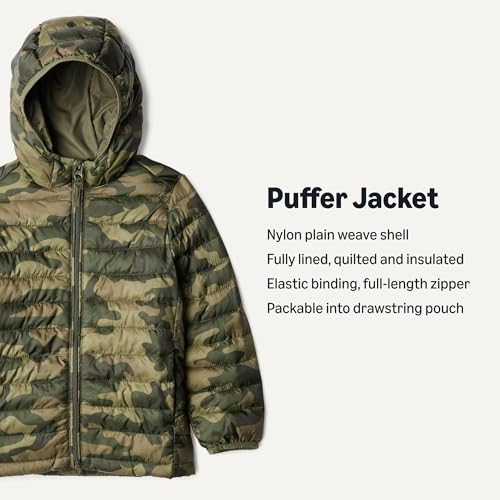 Image of Amazon Essentials Boys and Toddlers' Lightweight Water-Resistant Packable Hooded Insulated Puffer Jacket