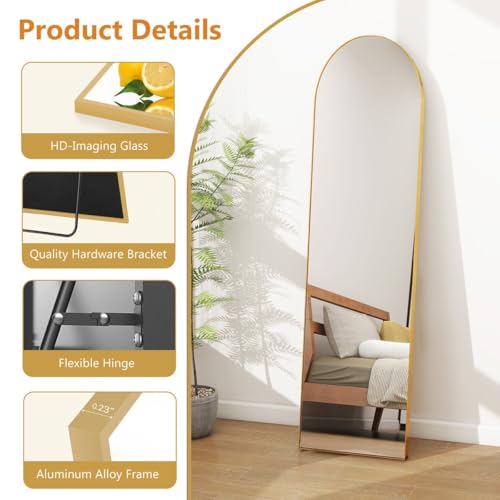 Image of VENETIAN IMAGE Floor & Wall Mount Full-Length Mirror | Arch Top Design | Perfect for Bedroom, Dressing Room, Hallway (Gold, 160x60 cm)