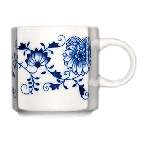 Blå lök traditionell tjeckisk porslin dekorativ mugg | europeisk design | handgjord kvalitet från bohemisk region | rund blå och vit