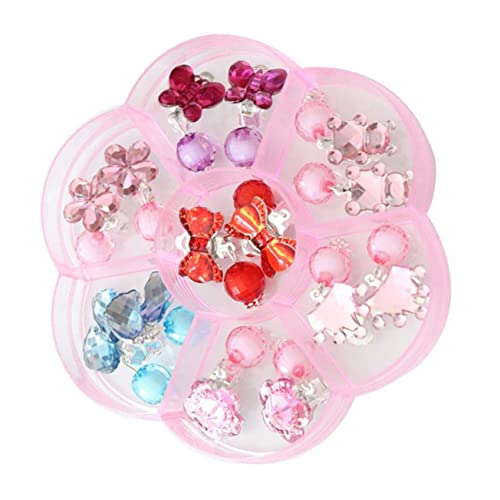 HONMEET Girls' Earring Clip Storage Box Set of 7 Fashionable Earrings for Boys and Girls for Dress-up Parties
