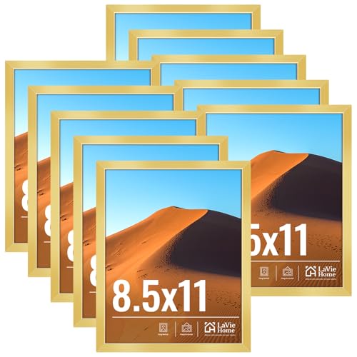 Image of LaVie Home 8.5x11 Picture Frame Gold Set of 10, Display 8.5 x 11 Picture, Photo Frame Collage for Wall Gallery or Table Deco, Hanging or Tabletop Display