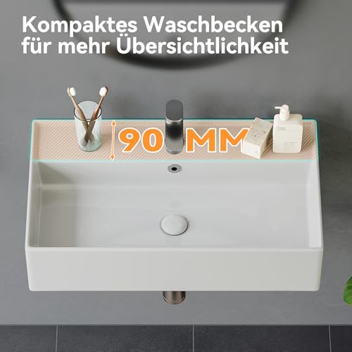 HOROW Lavabo con diseño de borde fino, rectangular, lavabo colgante o lavabo, con orificio para grifo, lavabo de pared para invitados, ideal para baño y lavandería - imagen 5
