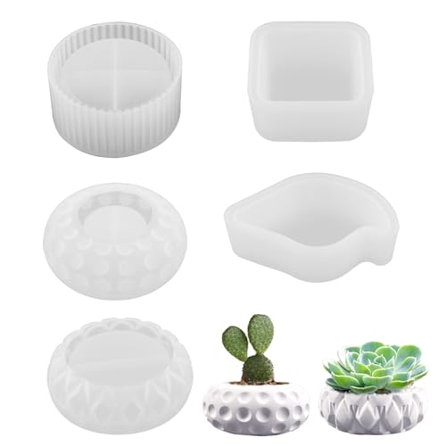 QINGYIWL Stampo per Candele in Silicone per Vasi di Fiori, Barattolo Candela e Portacandele - Set di 5 Stampi in Resina