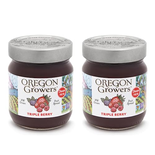 Oregon Growers, Triple Berry Jam - Mixed Berry Preserves and Jams, Strawberry, Blackberry and Raspberry Jam, Fruit Spreads, No High-Fructose, No Preservatives, Mixed Berries Spread - 12 Oz (2-Pack)