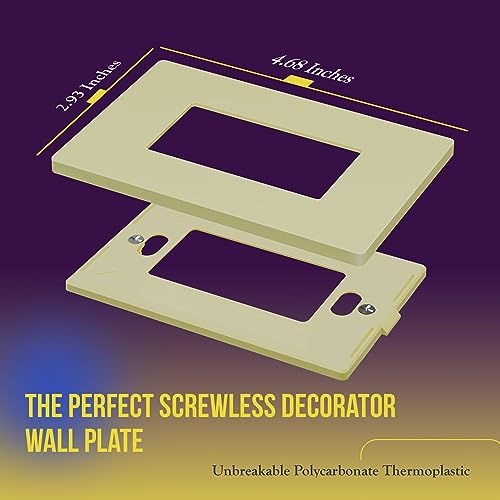 Image of ENERLITES Screwless Decorator Wall Plate Child Safe Outlet Cover, Size 1-Gang 4.68 inch H x 2.93 inch L, Unbreakable Polycarbonate Thermoplastic, SI8831-I, Glossy, Ivory (Pack of 2)