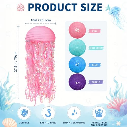 Image of ZAVOOS 8 Pieces Jellyfish Paper Lantern, Gradient Colorful Mermaid Hanging Jellyfish Decor, Under The Sea Party Decoration for Birthday, Ocean Theme Party, Baby Shower, Christmas