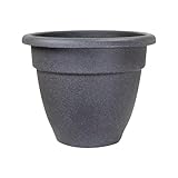 The HC Companies Caribbean Planter Pot - Outdoor & Indoor Plant Pot with Drainage Hole & Plug - Rolled Rim Plastic Pots for Plants & Flowers - Decorative Plant Pot (30' Granite, Pack of 1)