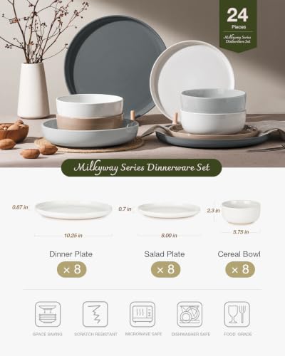 Image of Famiware Milkyway Dinnerware Sets, 24 Piece Dish Set, Plates and Bowls Sets for 8, Multi-color
