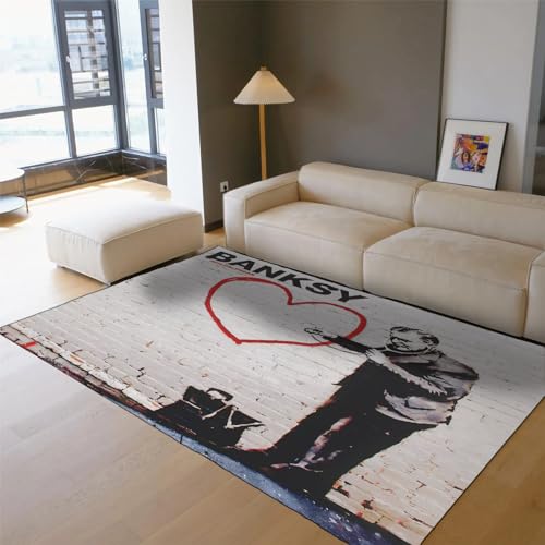 Tapis Banksy doodle grand format 180x240cm tapis graffiti doux lavable de chevet bureau ado