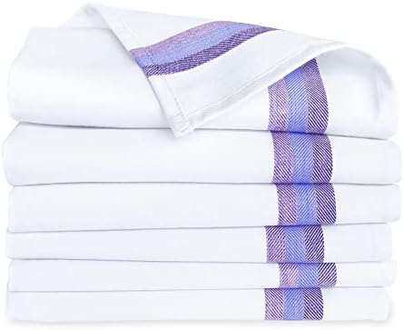 Harringdons Kitchen Dish Towels Set of 6-Tea Towels 100% Cotton. Large Dish Cloths 28"x20" Soft and Absorbent. White with Blue Stripes. There's no Substitute for Quality