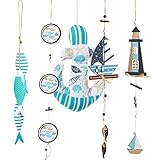 La decoración natural de verano para colgar de madera, metal y tela, tiene una longitud total de 37 a 81 cm (con cuerda). Esta hermosa decoración con aspecto de madera flotante natural o de playa aporta sensación de vacaciones a cualquier habitación.