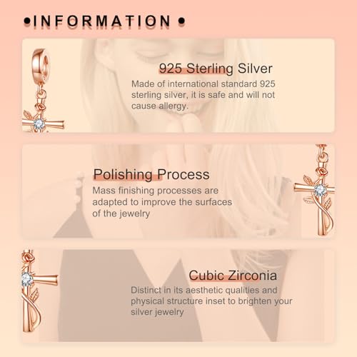 Image of S925 Sterling Silver Rose Gold Romantic Charm Pendant, Gifts for Family Friends Girlfriend, Valentine's Day Birthday Christmas Anniversary, Bracelet Necklace Bead Dangle Charm for Women Jewelry