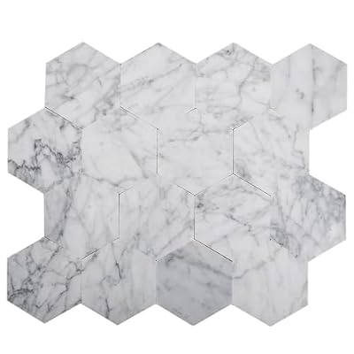 Carrara White Hexagon 0.64 sq ft/piece Pack of 1,Peel & Stick Backsplash Wall Tile. 1 White Hexagon Real Carrara Marble 4 x 5 Self-Adhesive Sheets Strong, Removable Tile for Kitchens Bathrooms