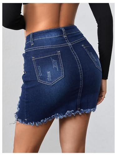 WDIRARA Women's Ripped Raw Hem Bodycon Denim Skirt High Waisted Mini Jean Skirts2