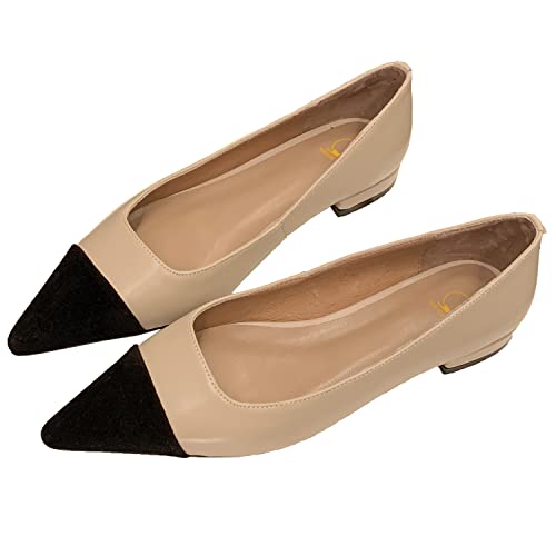SHODENSE Women Casual Cap Toe Flats Slip on Pointed Toe Ballet Flats Two Tone 0.5