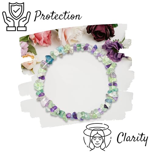 Image of Certified Multi Fluorite Bracelet for Women Men with Healing Crystal and Reiki Stone - Beautiful Gemstone Beaded Bracelet for Balance, Harmony & Positive Energy (Chips Stone Beads)
