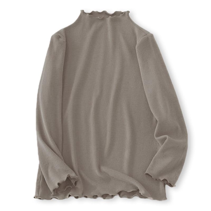 Image of ACESTAR Girls Solid Lettuce Trim Mock Neck Shirt Long Sleeve Slim Fit Ribbed Knit Tee Ruffle Tops Soft Base Layer