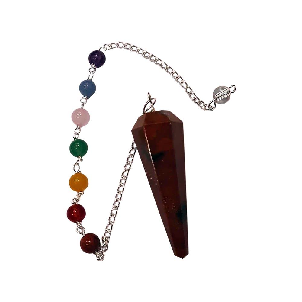 VIE Naturals Pendulum with 7 Chakra Beaded Chain, Red Jasper, One