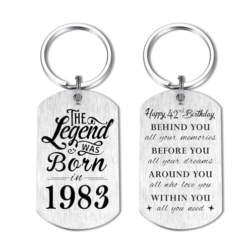 Yobent 42nd Birthday Gifts for Men 1983, 42 Year Old Birthday Gifts for Women, Happy 42nd Bday Keyring, The Legend was Born in 1983