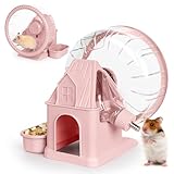 Vannon 4 in 1 Quiet Hamster Exercise Wheel, Multi Functional Hamster House with Running Wheel, Water Bottle, Food Bowl and Hideout, Small Animals Exercise Running Toys for Hamsters Gerbils Mice, Pink
