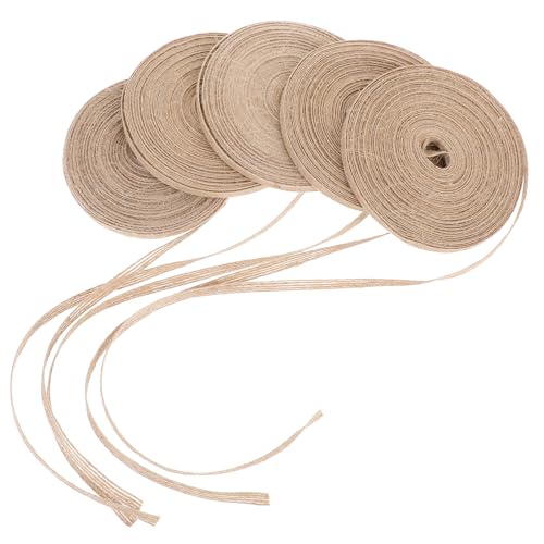 5 Rollen Vintage Juteband, 0.6cm Breit Dekoband Jute Geschenkband Natürliche Sackleinen Decoband Schleifenband für Handwerk, Hochzeitdeko, Weihnachten, Oktoberfest
