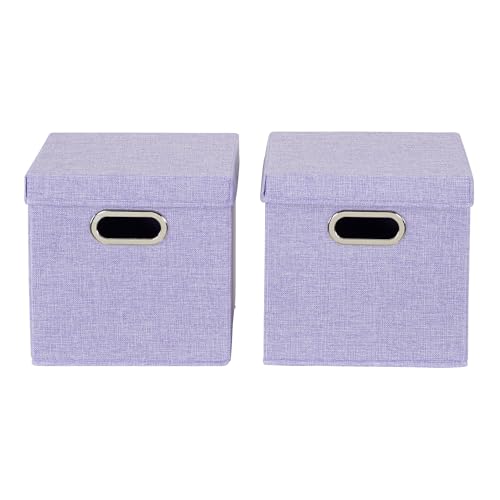 Image of Household Essentials 814-1 Cafe Cube Bin Storage Set with Lids and Handles | 2 Pack, Purple Linen