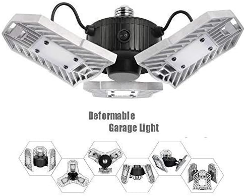 60W Motion Activated LED Garage Light，Motion Sensor Screw in Lighting Fixture with Remote Control, Holding Time & Sensitivity Adjustable Garage Ceiling Lighting Fixture with Photocell, 6000K Daylight