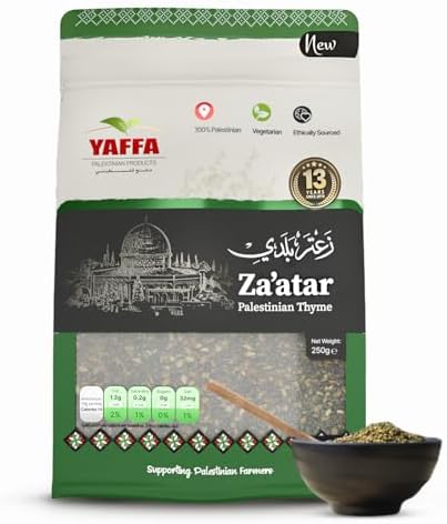 Yaffa – Premium Palestinian Zaatar Thyme Mix – Vegan – Non-GMO – No Additives – Traditional Mediterranean Blend for Rich Flavors in a Re-Sealable Bag – Product of Palestine (250g)