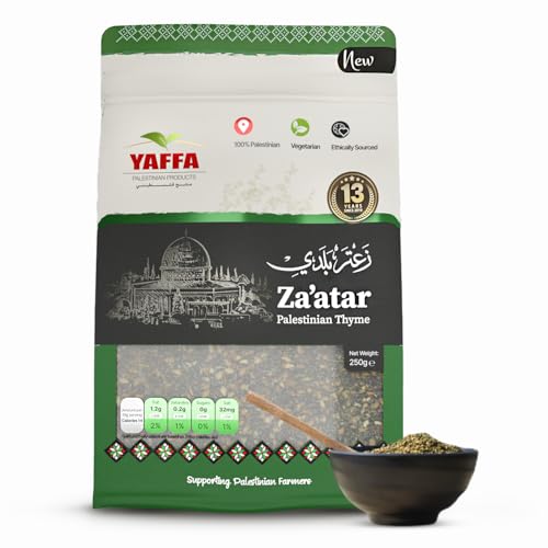 Yaffa – Premium Palestinian Zaatar Thyme Mix – Vegan – Non-GMO – No Additives – Traditional Mediterranean Blend for Rich Flavors in a Re-Sealable Bag – Product of Palestine (250g)