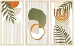 YIYA Green Framed Boho Wall Art Set of 3, Minimalist Framed Wall Art Abstract Botanical Boho Room Decor for Rustic Vintage Farmhouse Home Kitchen Wall Decor