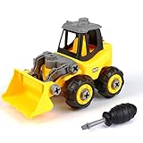 Dieser Bulldozer ist komplett zerlegbar, der mitgelieferte Schraubenzieher passt genau in die Schrauben und regt Feinmotorik und Fantasie an.