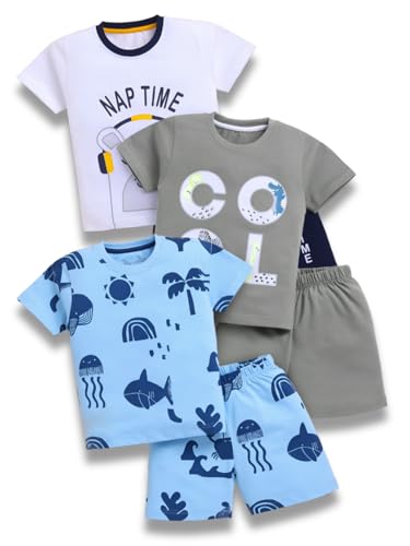 Image of Toonyport Boys Summer 3 Packs Of T-shirts and Shorts Combo Set (Multicolors)