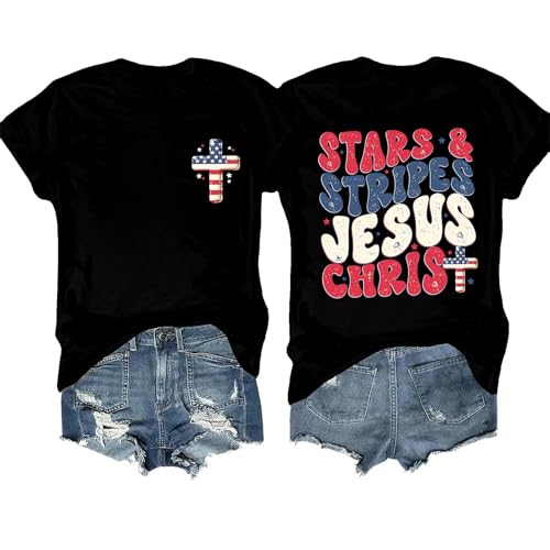 Anijkenu Stars Stripes and Jesus Christ Shirt Christian 4th of July T-Shirt