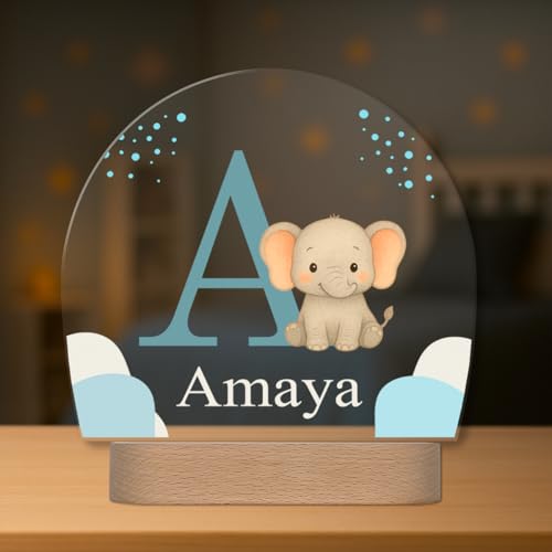 Lámpara Infantil Personalizada con Nombre e Inicial - Lámpara Quitamiedos con Luz LED - Regalo Original para Bebé, Bautizo, Cumpleaños (Elefante)