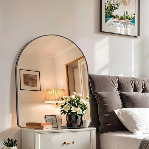 Image of FORBATH Arched Mirror 40x32 Inch, Black Arched Bathroom Mirror Wall Mounted Modern Black Aluminum Frame Decor Large Dresser Mirror for Bedroom Living Room Entryway, Hanging or Leaning Against Wall