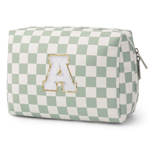 Narwey Easter Basket Gifts for Teen Girls kids Trendy Stuff 6 8 10 11 12 14 16 18 Years Old, Initial Makeup Bag, Personalized Cosmetic Toiletry Bag, Birthday Gifts for Tween Women (Green A)