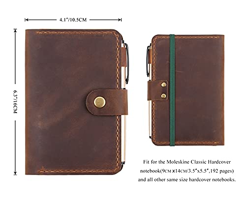 Image of Leather Journal Cover for 3.5 inchx5.5 inch Hardcover Notebook, Rustic Handmade Leather Notebook Cover Compatible with Moleskine Pocket Size Hardcover Notebook,Brown