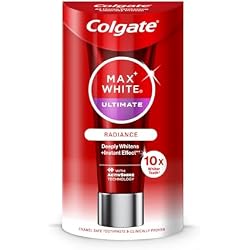 Colgate Max White Ultimate Radiance Whitening Toothpaste 75ml - 10X Whiter Teeth* - Instant Teeth Whitening Toothpaste^ - Deeply* Whitens - Helps Prevent Future Stains - Enamel Safe for Daily Use | 10x Whiter Teeth* with Dual Colour-Correct Action and Protection from Future Stains