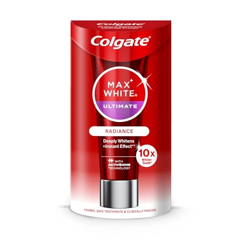 Colgate Max White Ultimate Radiance Whitening Toothpaste 75ml - 10X Whiter Teeth* - Instant Teeth Whitening Toothpaste - Deeply* Whitens - Helps Prevent Future Stains - Enamel Safe for Daily Use