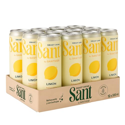 Santiveri - SANT Smart Drink, Bebida con Zumo Natural de Frutas y Fibra Prebiótica, Bajo en Calorías, Sin Azúcares, Ni Edulcorantes Artificiales - 12 Latas x 330 ml (Pack de 12, Limón)