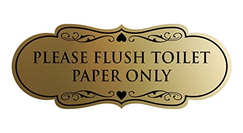 Designer Please Flush Toilet Paper Only Sign (Brushed Gold) - Medium 1 Pack