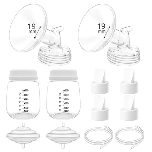 19 mm Milchpumpenteile, kompatibel mit Spectra S1/S2/9 Plus, Spectra-Ersatzpumpenteile, kompletter Ersatzsatz inklusive 19-mm-Flansch, Entenschnabelventil, Rückflussverhinderer, Schlauch und Flasche