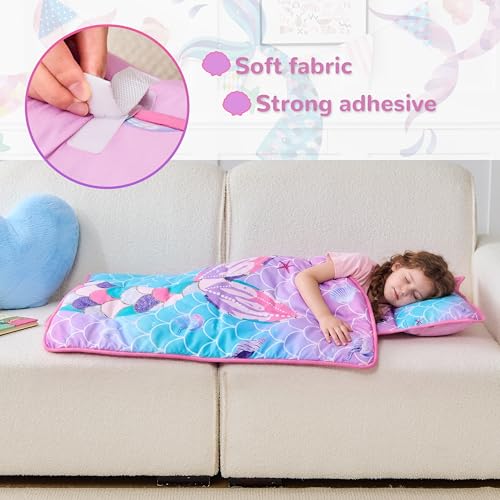 Image of Toddler Nap Mat with Pillow, Large Rolled Mermaid Napping Mats | Toddler Sleeping Bag, Nap Mats for Daycare, Preschool, Travel Sleeping Bag for Girls, Toddler Nap Mat Sleep Mat for Daycare