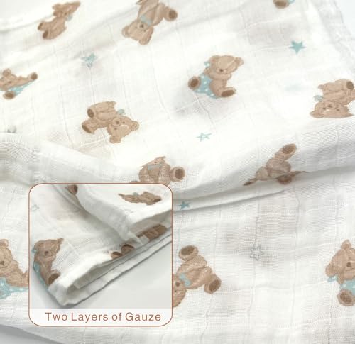 Image of American Baby Company 2-Pack 100% Cotton Muslin Swaddle Blanket (47 inch x 47 inch), Soft, Breathable & Lightweight, Teddy Bear, Perfect for Swaddling, Travel and Gifting