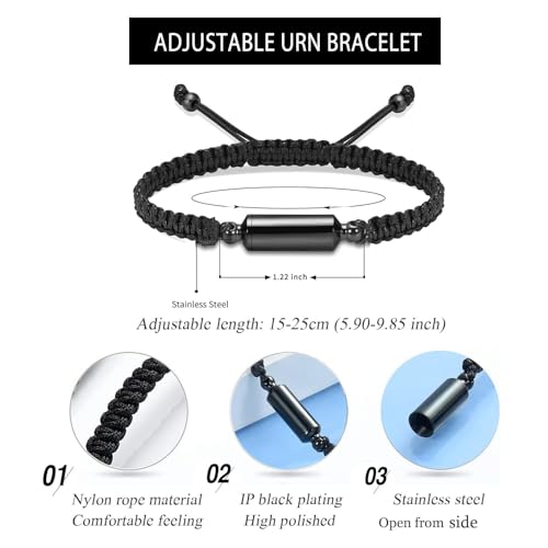 Hearbeingt Cremation Urn Bracelet for Ashes Adjustable Rope Cylinder Urn Bracelet Bangle for Ashes for Men Women Stainless Steel Memorial Keepsake Bracelet Jewelry2